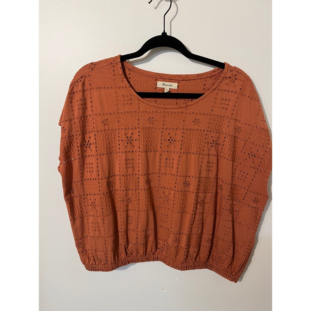 Madewell Womens XXL Rust Orange Eyelet Embroidered Elastic Hem Blouse Top